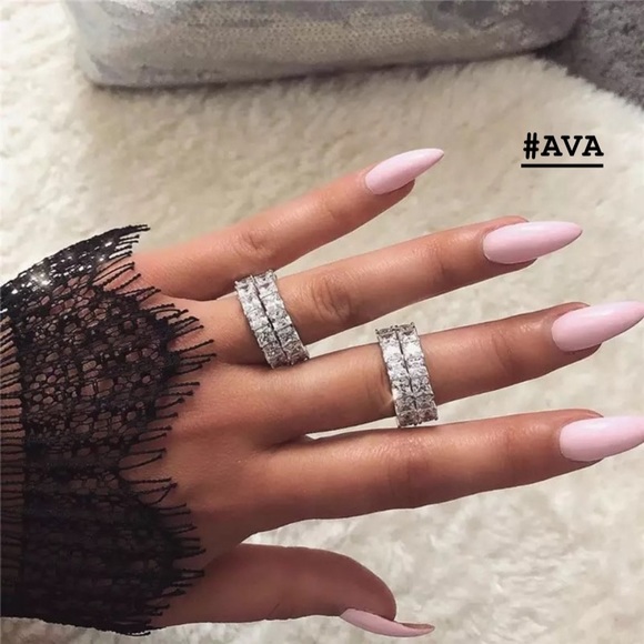 Emerald Princess Cut Eternity Wedding Band Ring - Picture 6 of 13